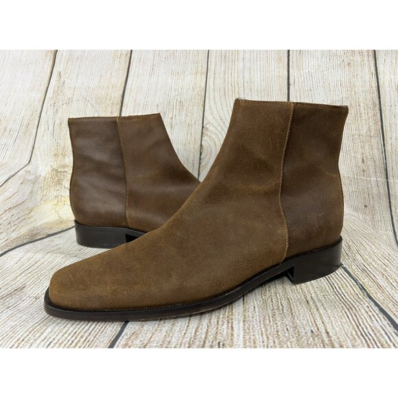 Donald J Pliner Men Ankle Boots Chelsea Zip Ring I20 Sz 7 Brown Suede Leather - Picture 1 of 8